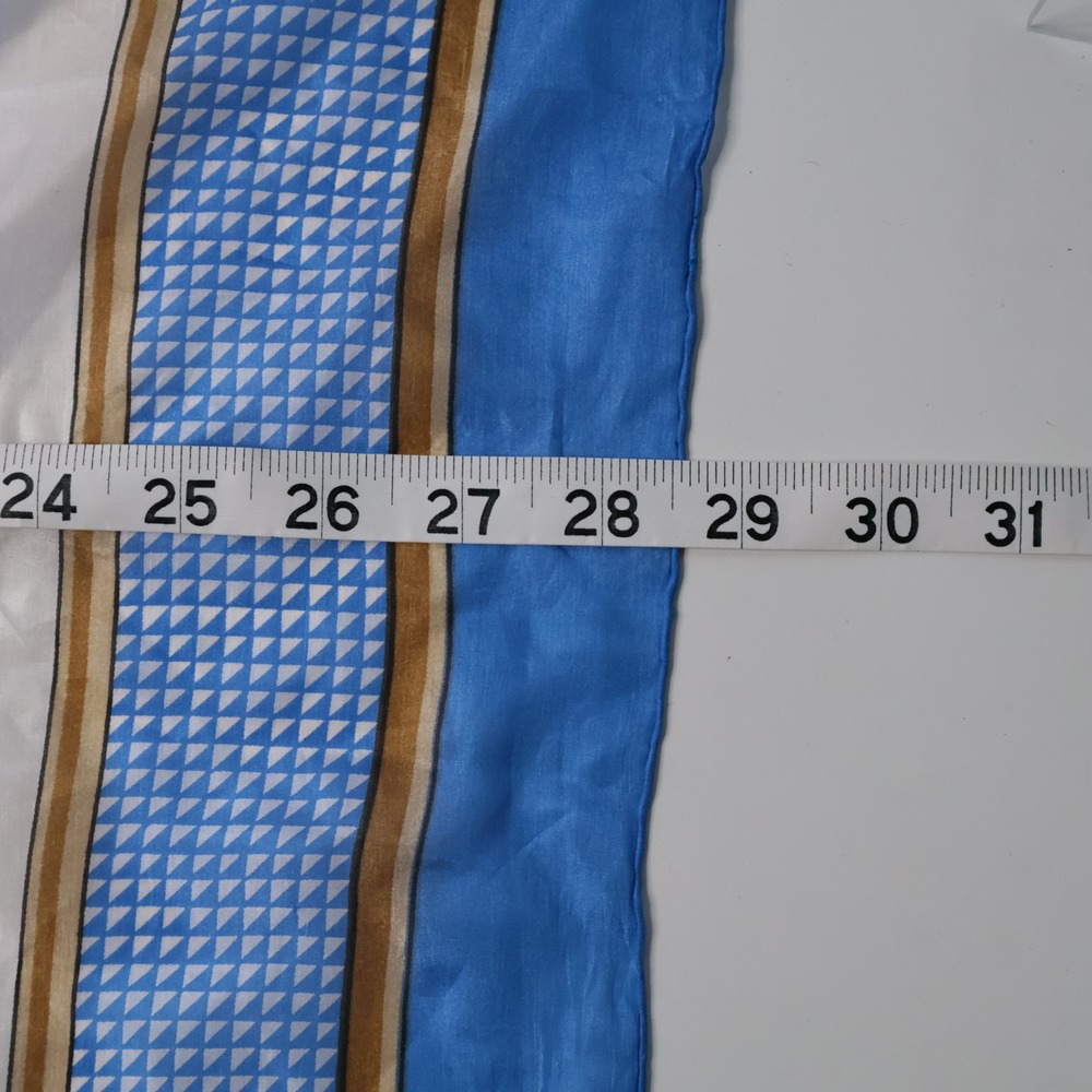 Vintage Blue Gold Baroque Geometric Print Square Scarf 28.5" Old Money Retro VTG - Picture 2 of 3